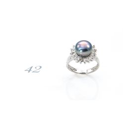 Black Freshwater Pearl & Crystal Ring