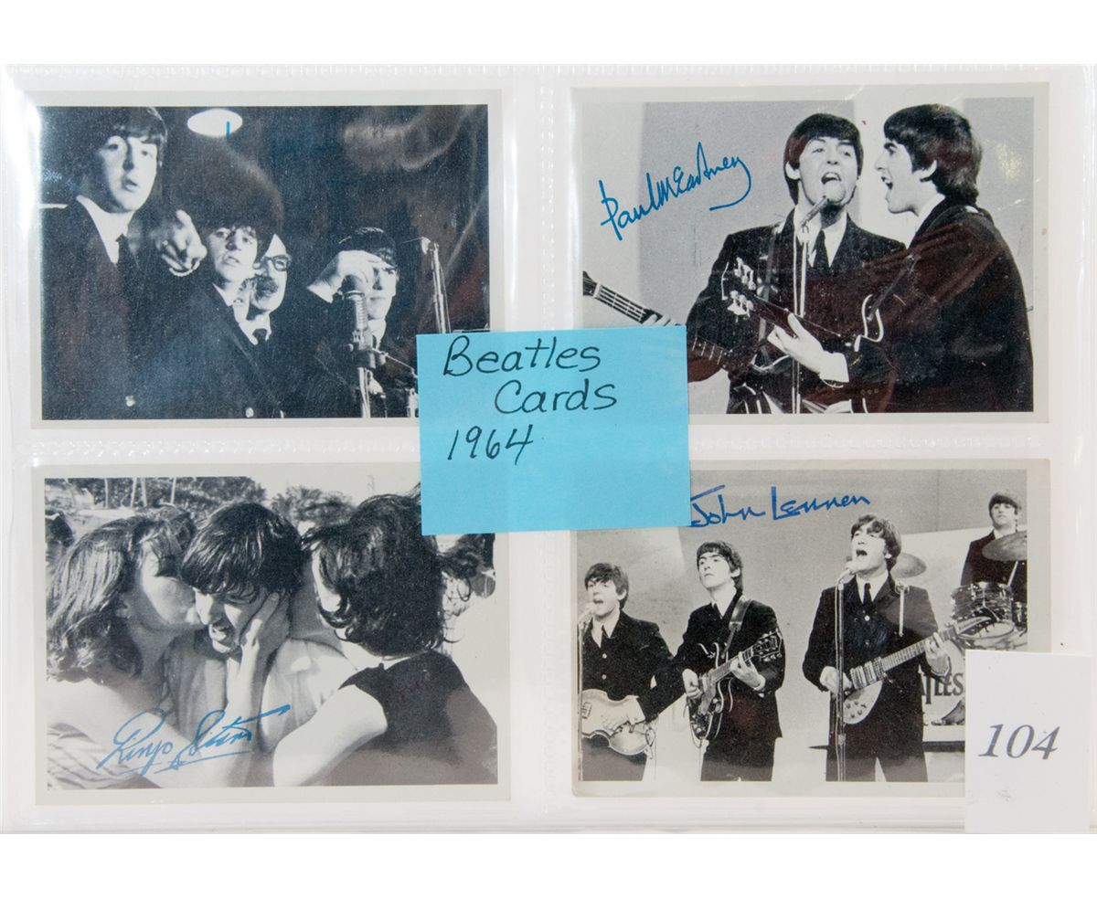 4 Beatles collectors cards 1964