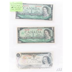 Lot of 3 royal canadian mint one dollar bank notes