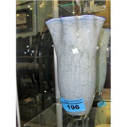 Large art glass vase - white clear and blue