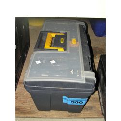 Grey plastic toolbox and contents