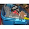 Image 1 : Blue plastic storage bin filled with misc tools