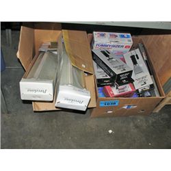 2 boxes of misc items; towel bars, electric ice
