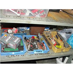 Shelf lot of tools hardware and misc