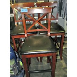 Set of 3 barstools with leather padded seats