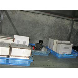 shelf lot of assorted industrial hardware and misc