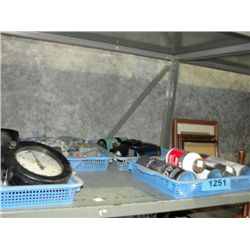 Shelf lot of spray paints, guages, industrial