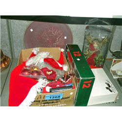 Shelf lot of christmas decorations and ornaments