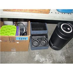 Shelf lot of misc items; electric heaters, console