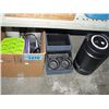 Image 1 : Shelf lot of misc items; electric heaters, console