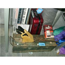 Shelf lot of misc items; metal military ammunition