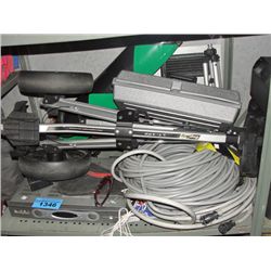 shelf lot of misc; electrical cords, golf club