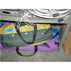 Shelf lot of assorted tents and folding camping