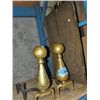 Image 1 : Pair of fireplace brass firedogs and screen