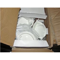 One case of 3pc white dish sets with wooden tray