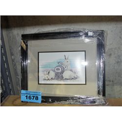 Framed print titled snow shoe hare by artist SUe