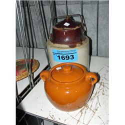VIntage stoneware bean pot and vintage stoneware