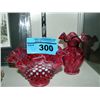 Image 1 : Vintage cranberry glass candy bowl and cranberry