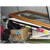 Image 1 : Shelf lot of misc items; pictures, prints, rock