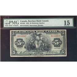 1935 Barclays Bank of Canada; $5 # D131017 CH-30-12-02 PMG CH F15.