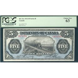 1912 Dominion Bank of Canada; 5 Dollars, PCGS CH UNC-63, Charlton DC-21c, B471793.