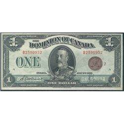 1923 Dominion of Canada; 1 Dollars,  DC-25i Rare radar note! #B2590952. PCGS Choice AU58.