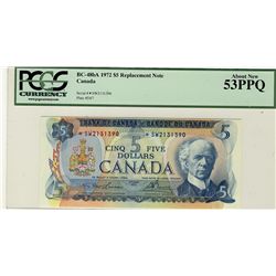 1972 Bank of Canada; $5 BC-48bA #*SW2131390 PCGS AU53PPQ.