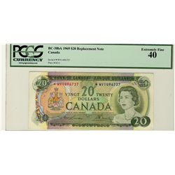 1969 Bank of Canada; $20 BC-50bA #*WV1496727 PCGS EF40.