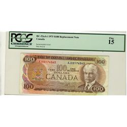 1975 Bank of Canada; 100 Dollars, BC-52aA-i #AJX0176363 PCGS F15.