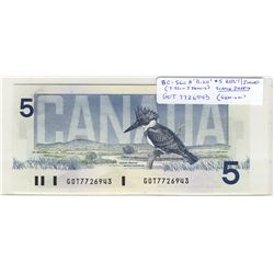 1986 Bank of Canada; 5 Dollars BC-56c #GOT7726943 UNC.
