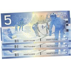 2004 Bank of Canada; 5 Dollars BC-62bA Sheet Replacement notes #HOG0765892,  HNR9170528 & HNZ7464852