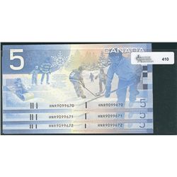 2004 Bank of Canada; 5 Dollars, Gem UNC-65 Charlton BC-62bA, HNR9099670-671-672-673-674 insert Range