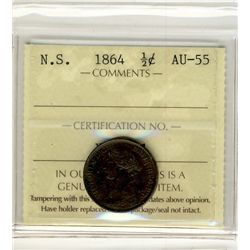 Nova Scotia 1864 Half Cent, ICCS AU55.