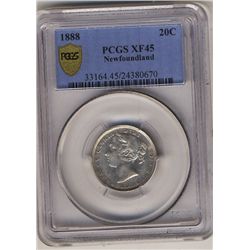 Newfoundland 1888 20 Cents, PCGS EF-45.