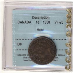 1858 1 Cent, CCCS VF-20; Medal,