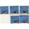 Image 1 : 1997 1 Cent, 1997 Hanging 7, 1999(2), 1999 Dbl 999, CCCS MS64;   Five Red coins.