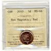 Image 1 : 2010 Cents , Non Magnetic, ICCS MS66; Red.