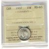 Image 1 : 1937 10 Cents, ICCS MS65; Lustrous white.