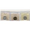 Image 1 : 1953 LD MS60, 1953 LD and 1955 25 Cents, ICCS MS64;  Three coins.
