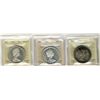 Image 1 : 1964 Missng Dot MS60, 1965 Type V and 1966 LgBds 1 Dollars, ICCS MS63; Three coins, 1966 Heavy Cameo