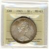 Image 1 : 1965 1 Dollars, ICCS MS63; Type V.