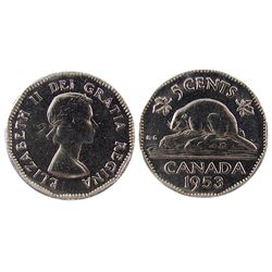 1953 5 Cents NSF FL Missing Chrome CCCS MS60.  Designated Cleaned.