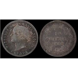1872H 10 Cents, ICCS EF-40.  Better date.