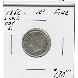 1886 10 Cents, Fine; Lg Knb, Obv 5.