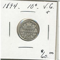 1894 10 Cents, VG+.
