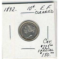 1892 10 Cents EF Cleaned. .