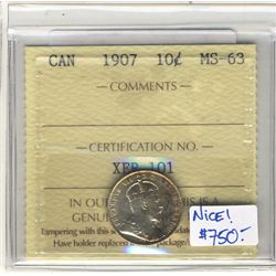 1907 10 Cents ICCS MS-63.