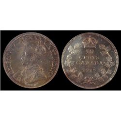 1914 10 Cents ICCS MS-65.  Lustre with gold colours.
