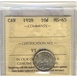 1929 10 Cents ICCS MS-65.  Light tone.