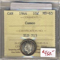 1944 10 Cents ICCS MS-65; Cameo.